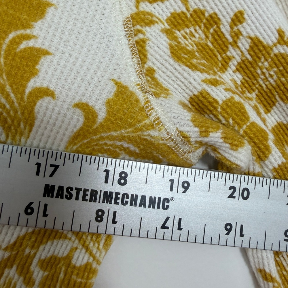 Sundance Womens Yellow Damask Floral Waffle Knit Thermal Top Button Cuff Medium - Picture 6 of 7